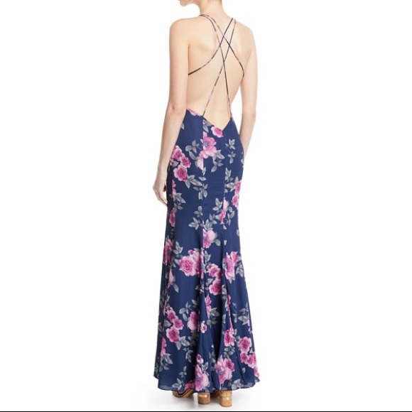NWT Fame & Partners Floral Strappy V Neck Dress Gown - Picture 4 of 8